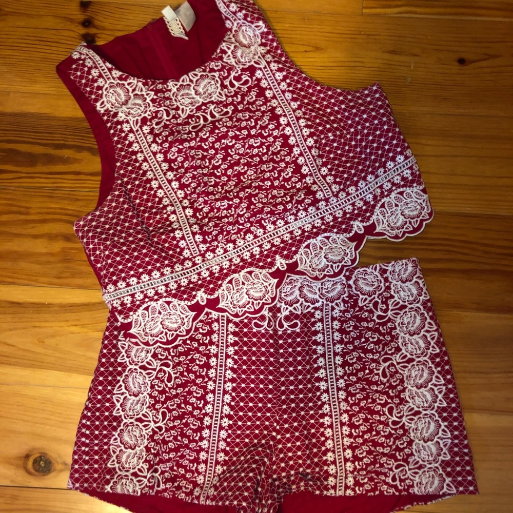 HM Red Floral Stitched 2 piece set